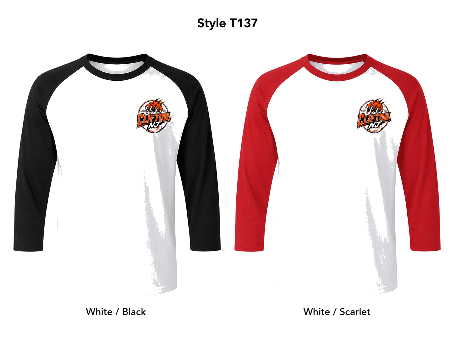 Style T137 Clifton Baseball mockups